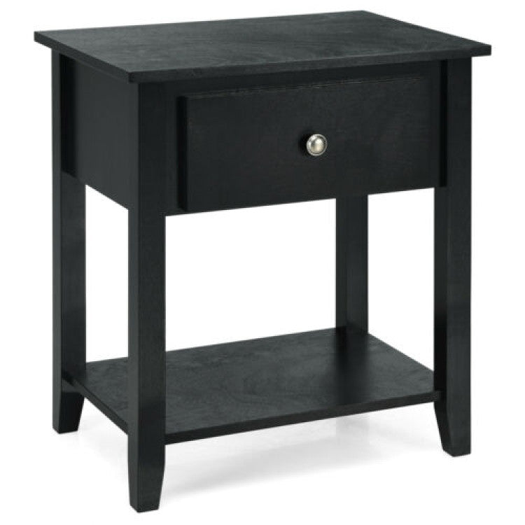 Nightstand with Drawer and Storage Shelf for Bedroom