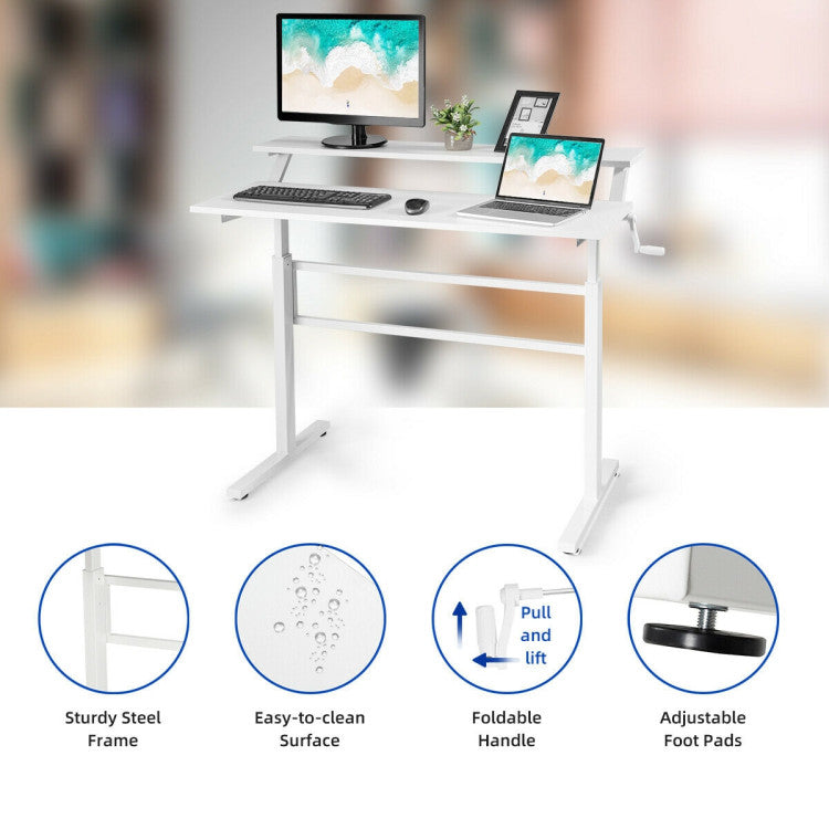 2-Tier Height Adjustable Sit to Standing Desk with Monitor Stand