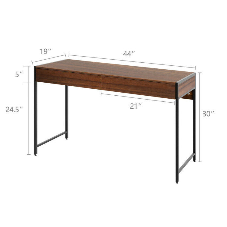 44 Inch 2-Drawer Computer Desk with 2 Drawers for Bedroom and Office