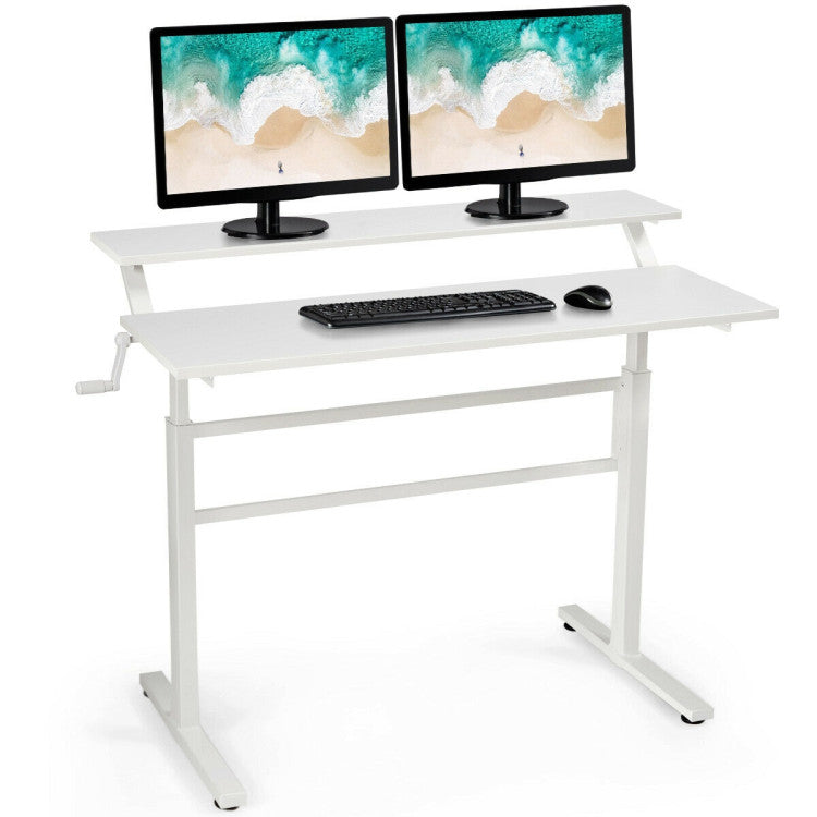 2-Tier Height Adjustable Sit to Standing Desk with Monitor Stand