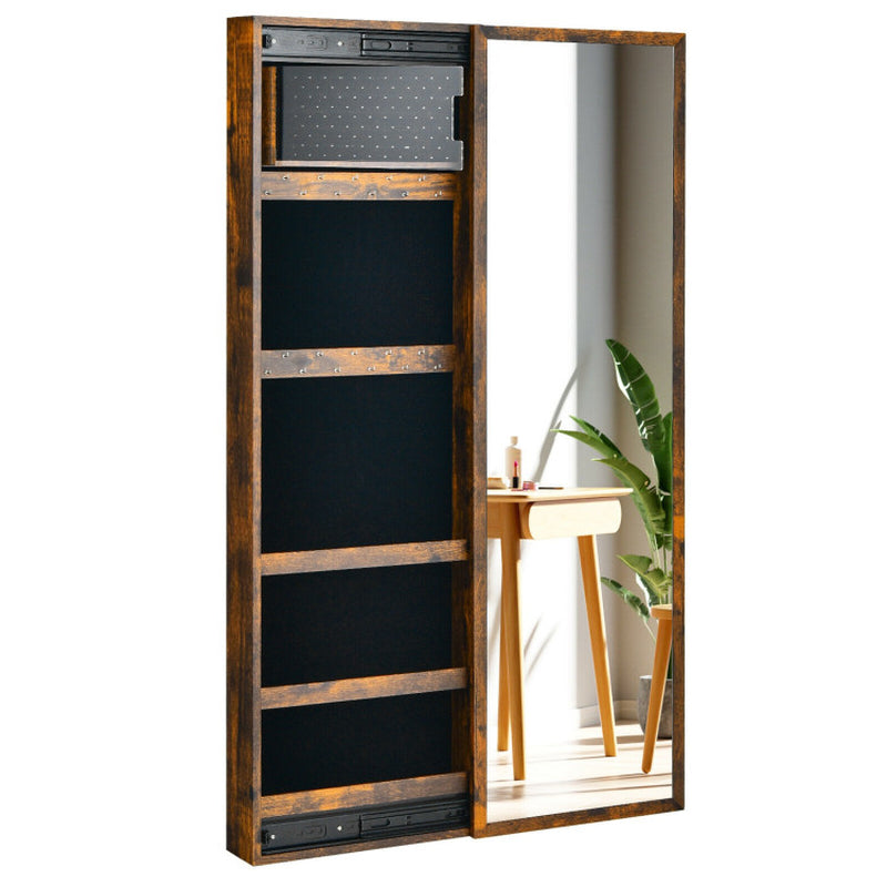 Wall Mounted Jewelry Full-Length Mirror Slide Cabinet Armoire