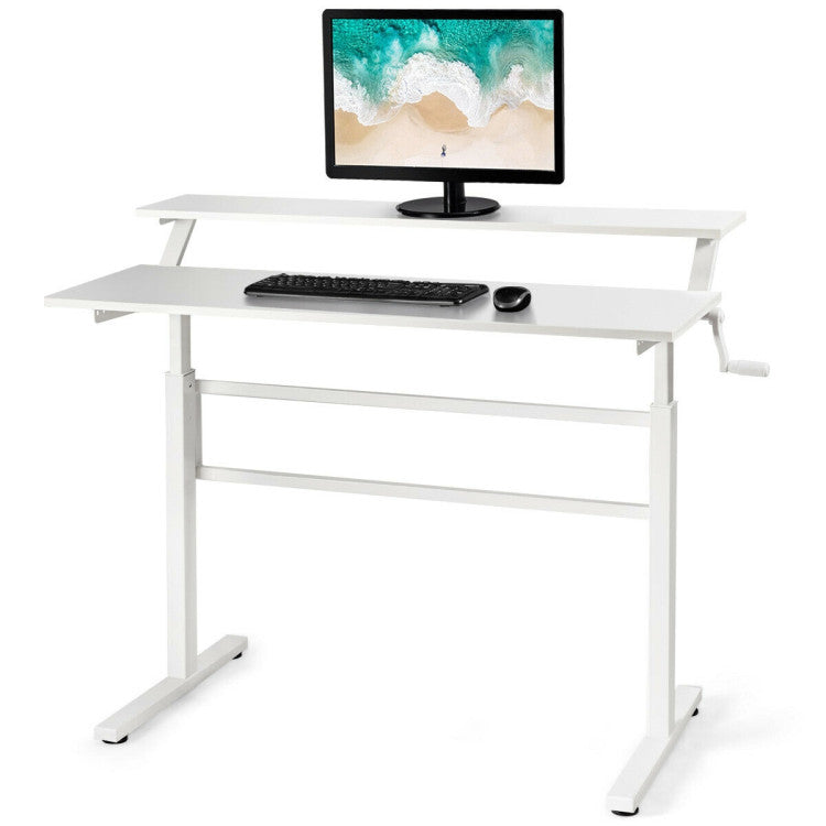 2-Tier Height Adjustable Sit to Standing Desk with Monitor Stand