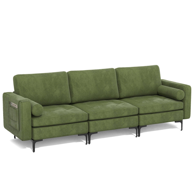 3-Seat Sofa Sectional with Side Storage Pocket and Metal Leg