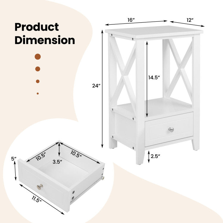 2-Tier 16 X 14 Inch Multifunctional Nightstand with Storage Drawer