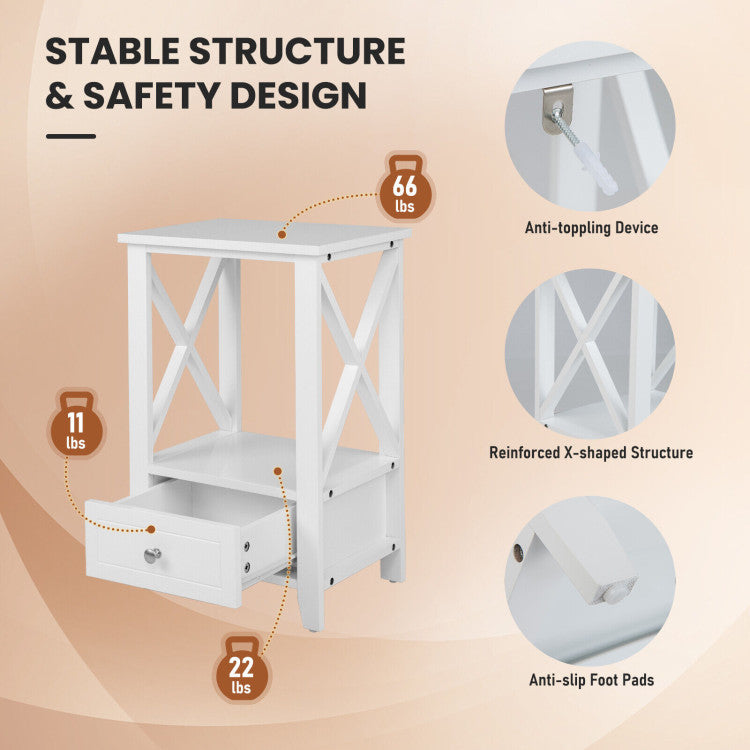 2-Tier 16 X 14 Inch Multifunctional Nightstand with Storage Drawer