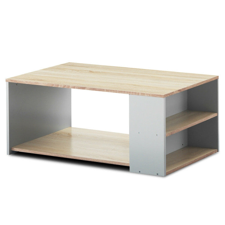 Coffee Table with Storage Shelves and Smooth Surface