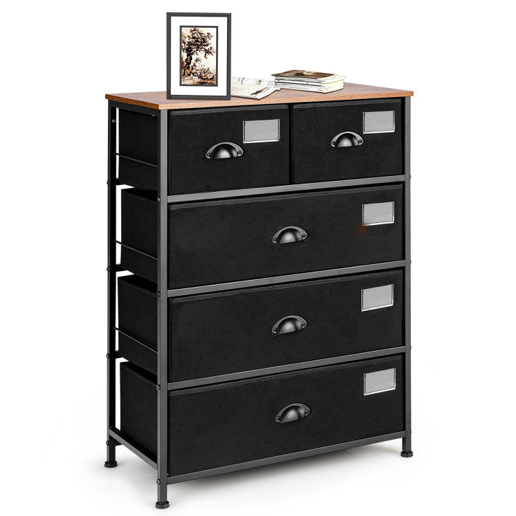 5-Drawer Storage Dresser with Labels and Removable Fabric Bins