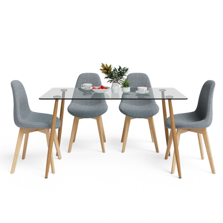 4 Pieces Modern Dining Chair Set with Wood Legs and Fabric Cushion Seat