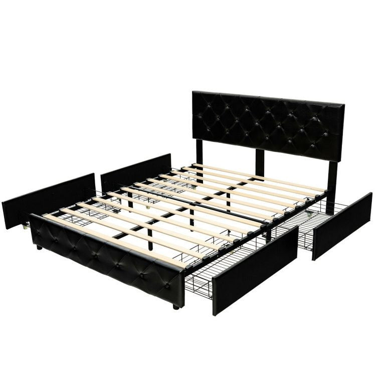 Full/Queen PU Leather Upholstered Platform Bed with 4 Drawers