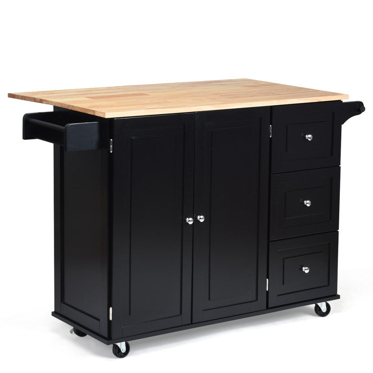 Kitchen Island Trolley Cart Wood with Drop-Leaf Tabletop and Storage Cabinet