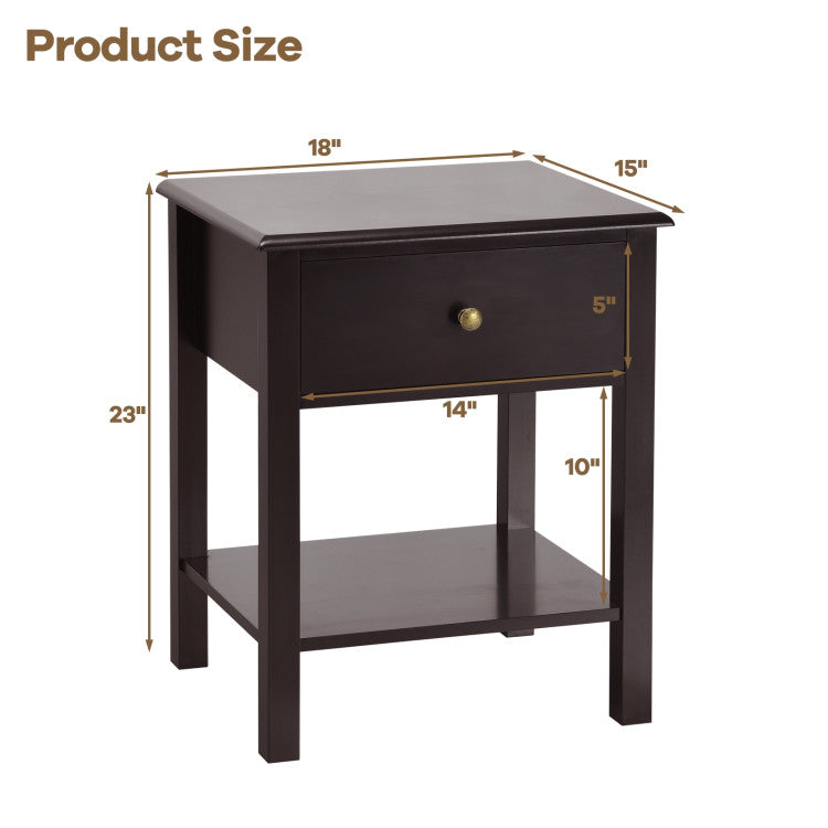 Nightstand End Table with Drawer and Shelf