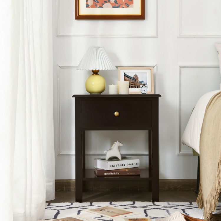 Nightstand End Table with Drawer and Shelf