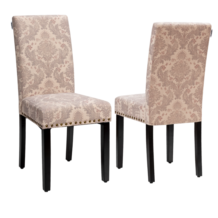 Set of 2 Fabric Upholstered Dining Chairs with Nailhead