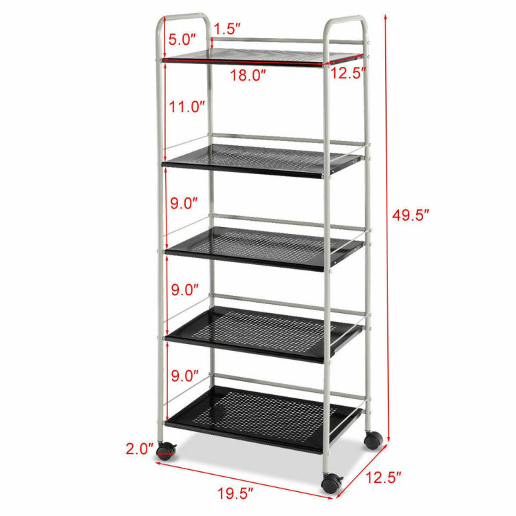 5-Tier Kitchen Rolling Utility Microwave Rack Cart with Lockable Casters