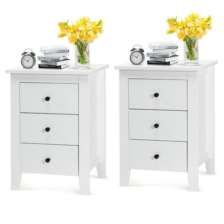 2 Pieces Nightstand End beside Table with 3 Drawers