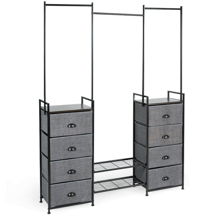 3-In-1 Portable Multifunctional Dresser with 8 Fabric Drawers and Metal Rack