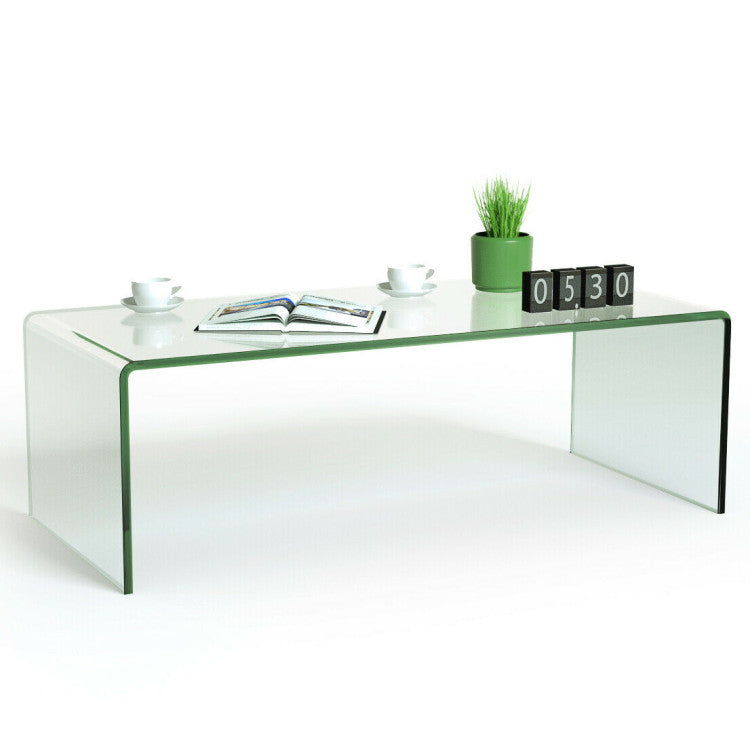 42 X 19.7 Inch Clear Tempered Glass Coffee Table with Rounded Edges