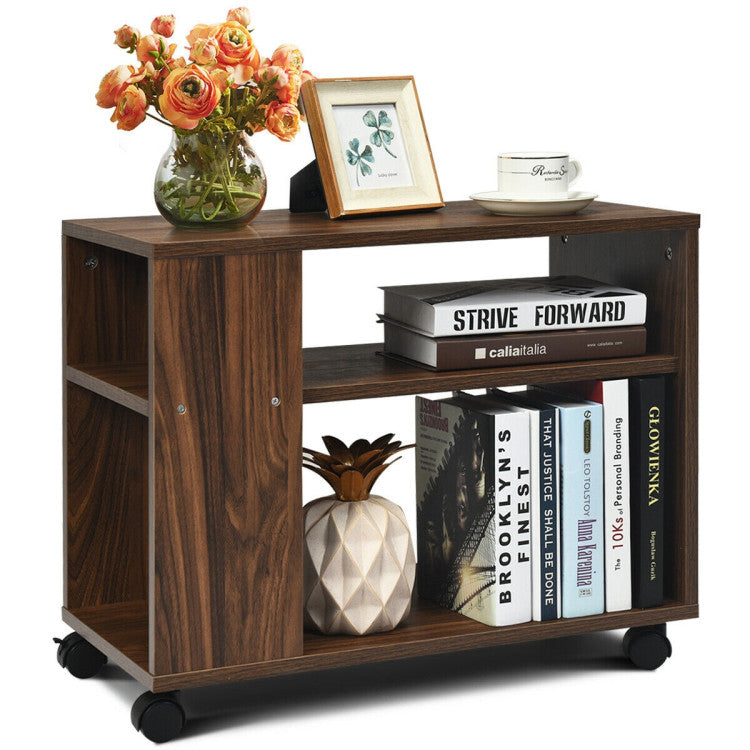 Multifunctional 3-Tier Side Table with Wheels and Large Storage Shelf