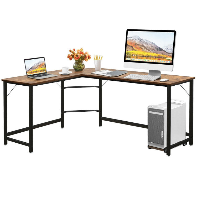 L-Shaped Corner Computer Desk with CPU Stand and Spacious Surface