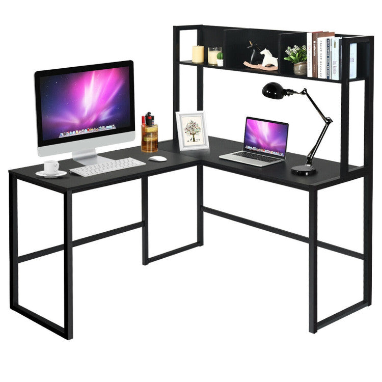 Reversible L-Shaped Corner Desk with Storage Bookshelf