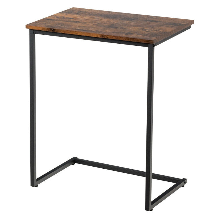 C-Shaped Industrial End Table with Metal Frame