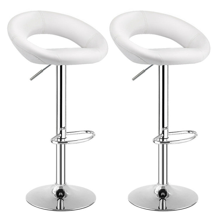 Set of 2 Bar Stools Adjustable PU Leather Swivel Chairs