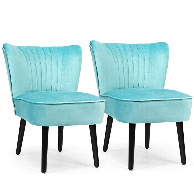 Set of 2 Upholstered Modern Leisure Club Chairs with Solid Wood Legs