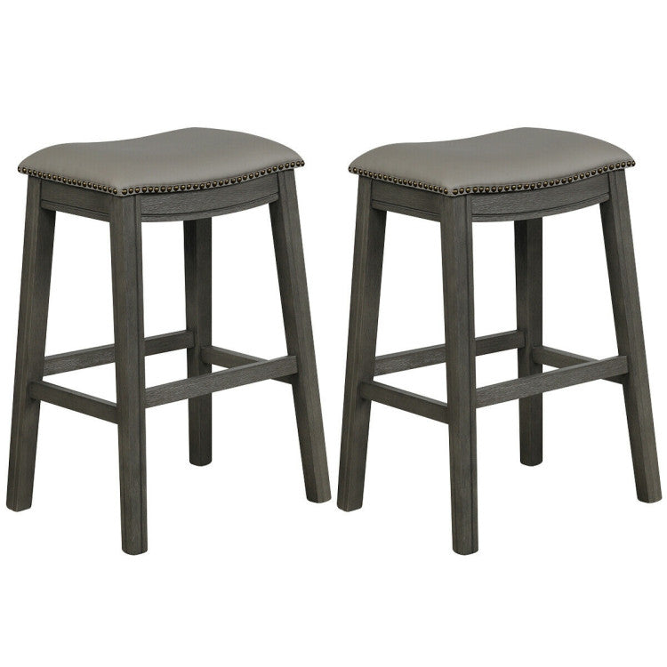 29 Inch Set of 2 Saddle Nailhead Kitchen Counter Chair