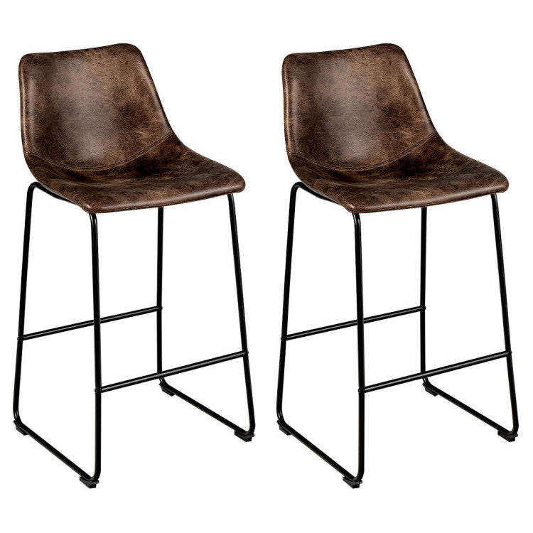 Set of 2 Bar Stool Faux Suede Upholstered Chairs