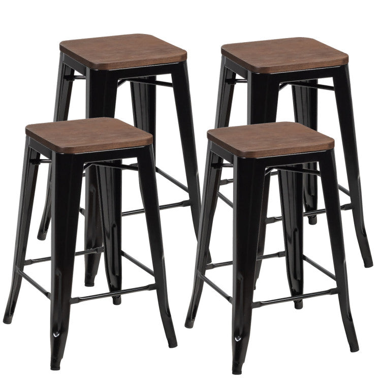 Set of 4 Counter Height Backless Barstools with Wood Seats