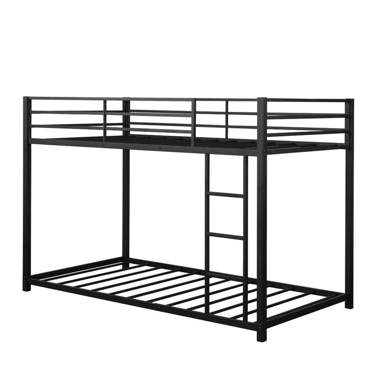 Sturdy Metal Bunk Bed Frame Twin over Twin with Safety Guard Rails and Side Ladder