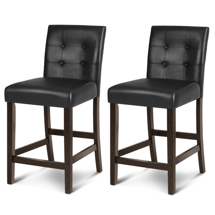 Set of 2 PVC Leather Bar Stools with Solid Wood Legs