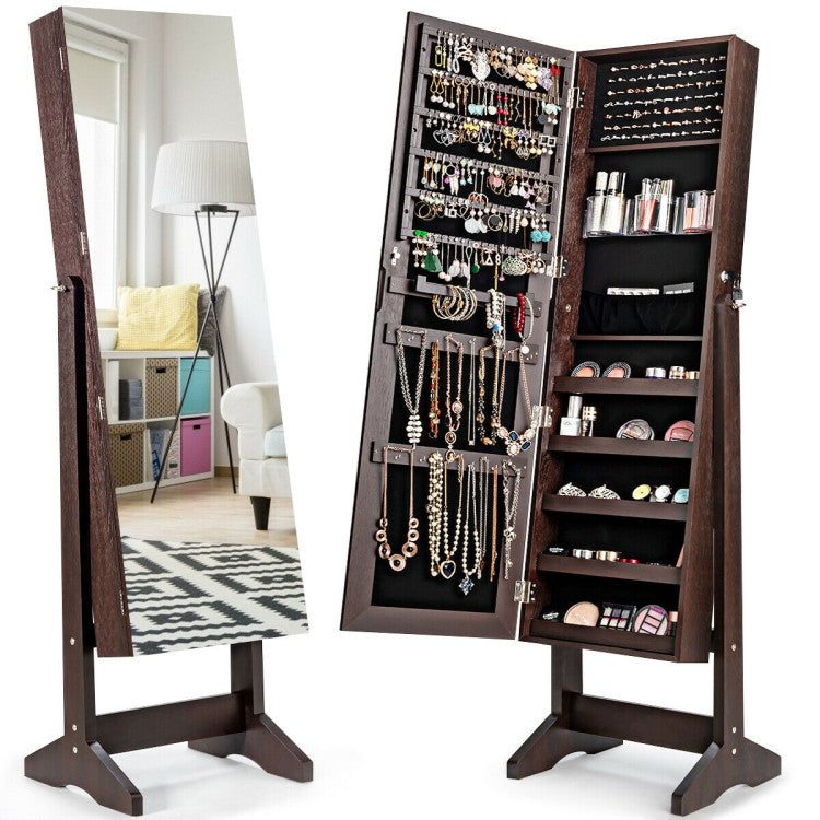 Standing Jewelry Armoire Cabinet with Full Length Mirror