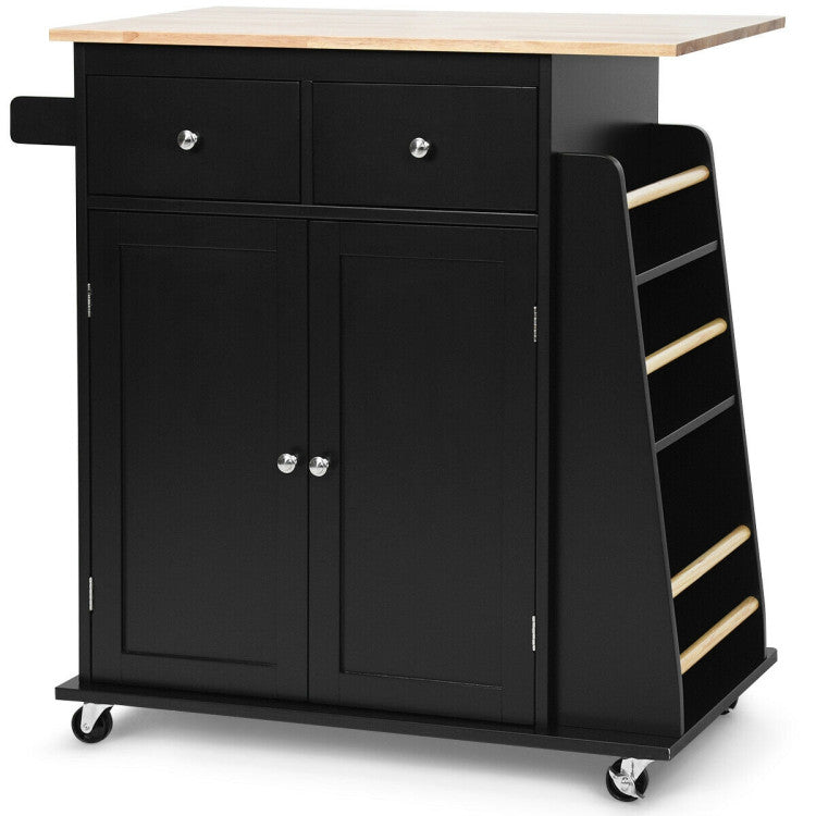 Rubber Wood Countertop Rolling Kitchen Island Cart