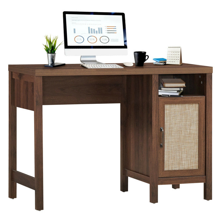 Rustic Wooden Computer Desk with Storage Cabinet for Home Office