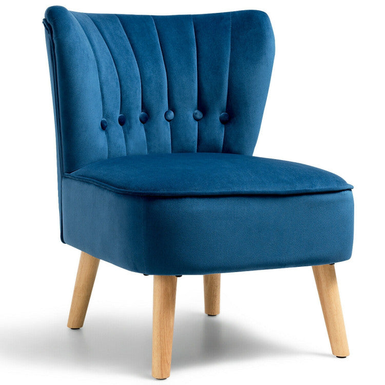 Modern Armless Velvet Accent Chair with Button Tufted and Wood Legs