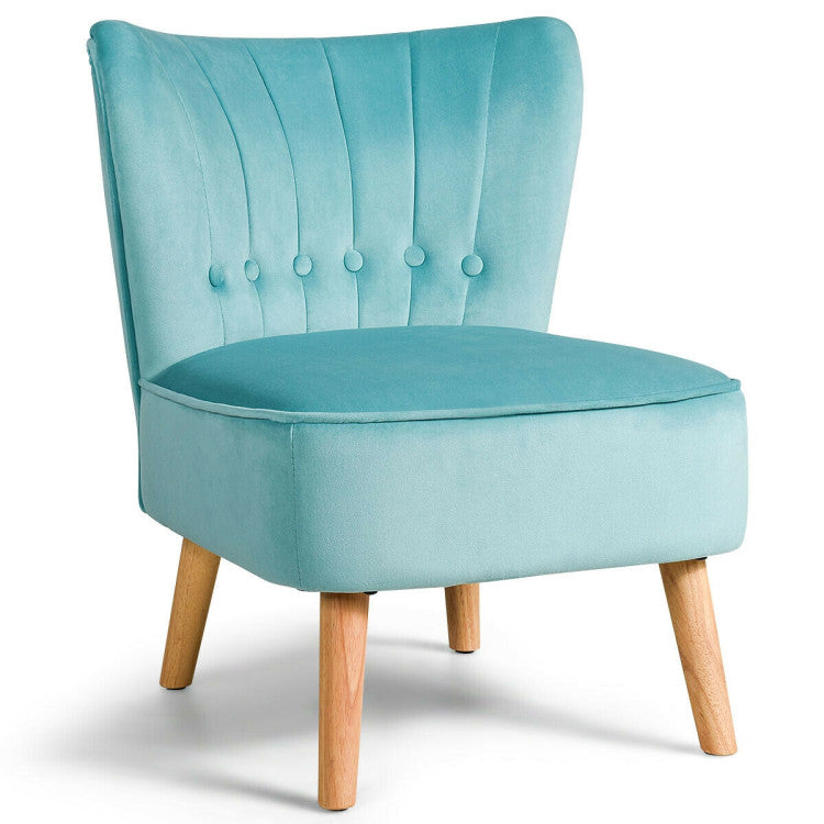 Modern Armless Velvet Accent Chair with Button Tufted and Wood Legs