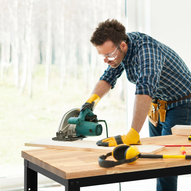 53 Inch Adjustable Heavy-Duty Workbench with Rubber Wood Top