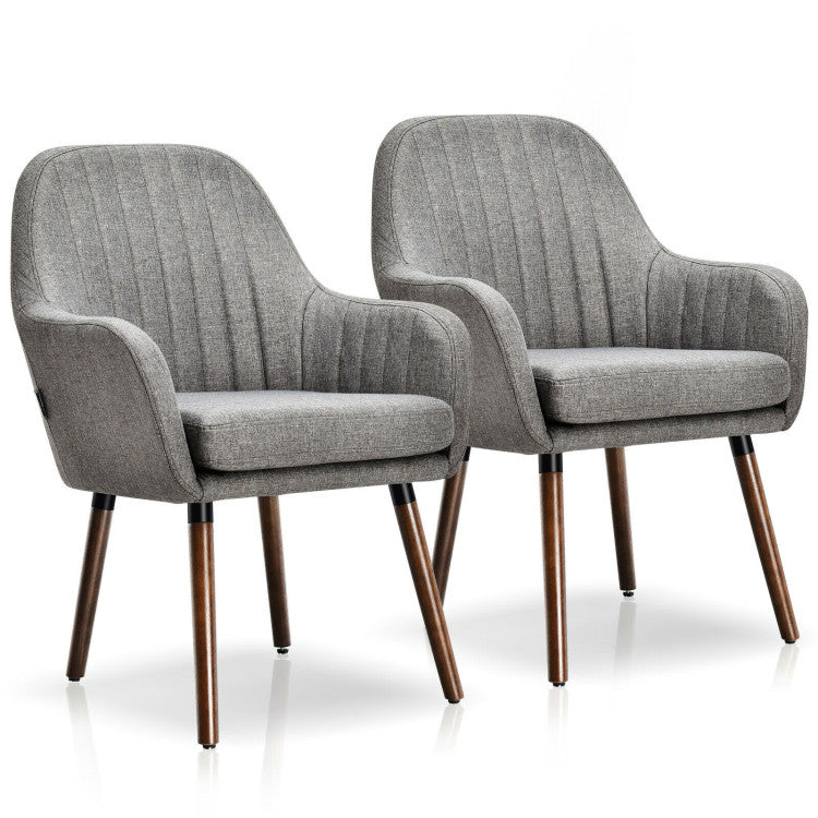 Set of 2 Fabric Upholstered Accent Chairs with Wooden Legs