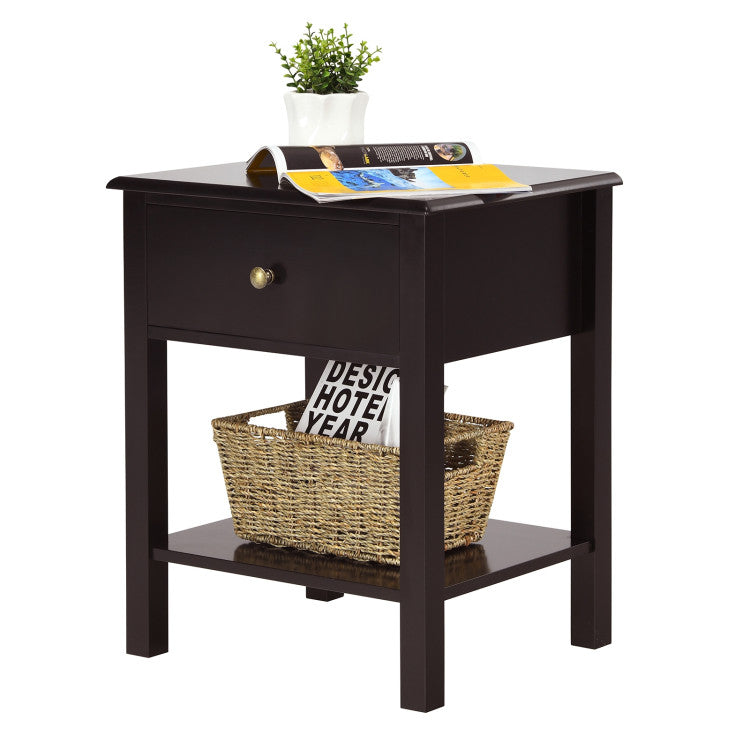 Nightstand End Table with Drawer and Shelf