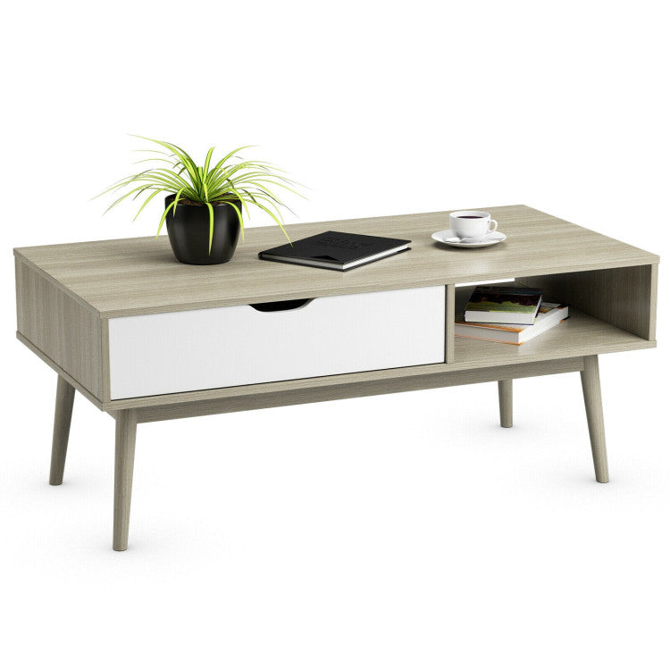 Coffee Cocktail Accent Table with Drawer and Storage Shelf