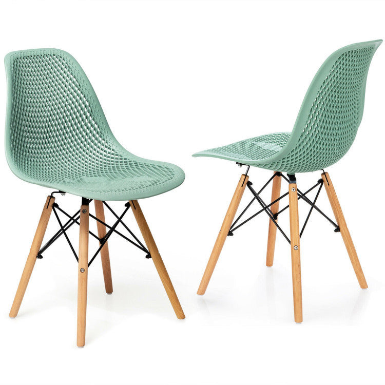 2 Pieces Modern Plastic Hollow Chair Set with Wood Leg