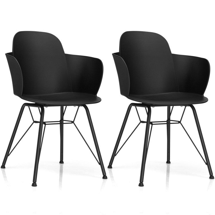 Set of 2 Metal Frame Modern Petal-Shape Plastic Dining Chairs