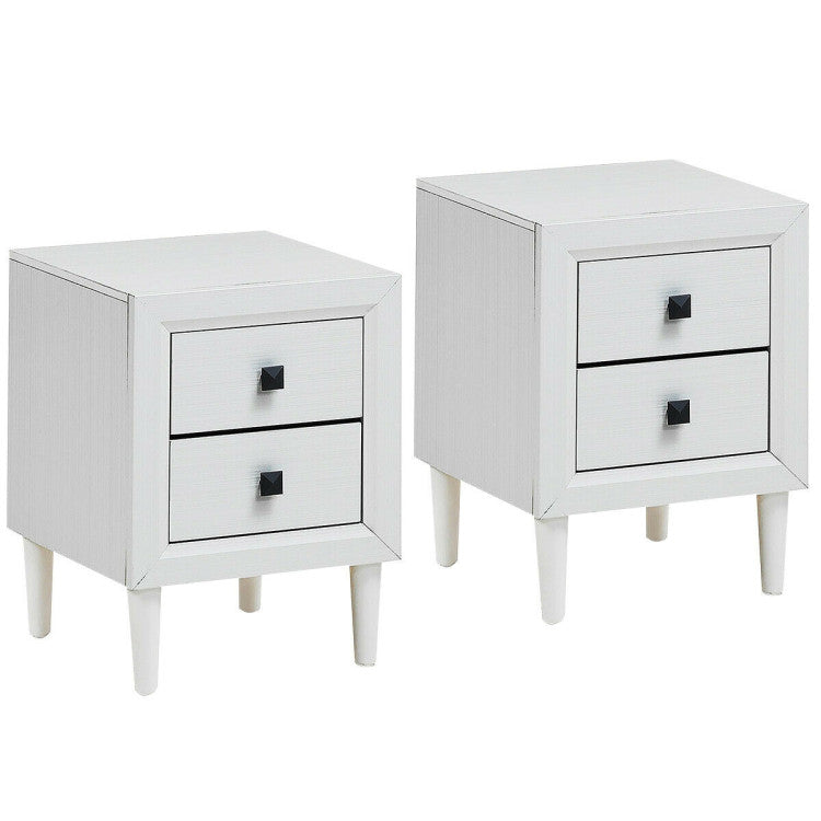 2 Pieces Multipurpose Retro Nightstand Set with 2 Drawers