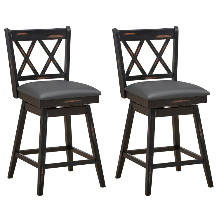 2 Pieces 24 Inch Swivel Counter Height Barstool Set with Rubber Wood Legs