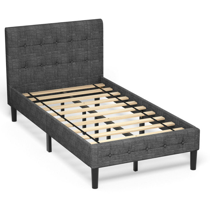 Twin Upholstered Bed Frame with Button Tufted Headboard