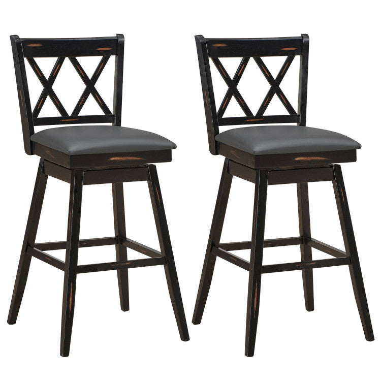 2 Pieces 29 Inch Swivel Counter Height Barstool Set with Rubber Wood Legs