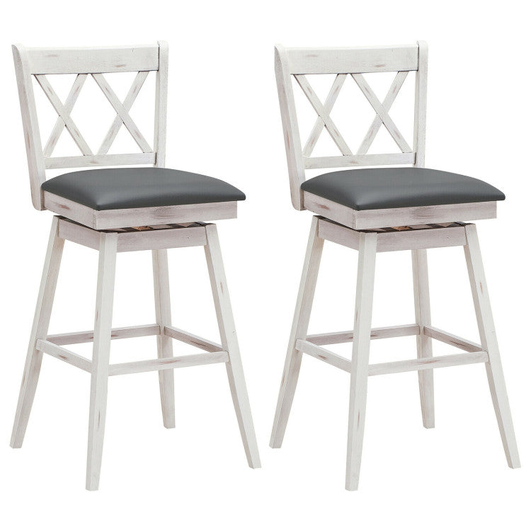 2 Pieces 29 Inch Swivel Counter Height Barstool Set with Rubber Wood Legs