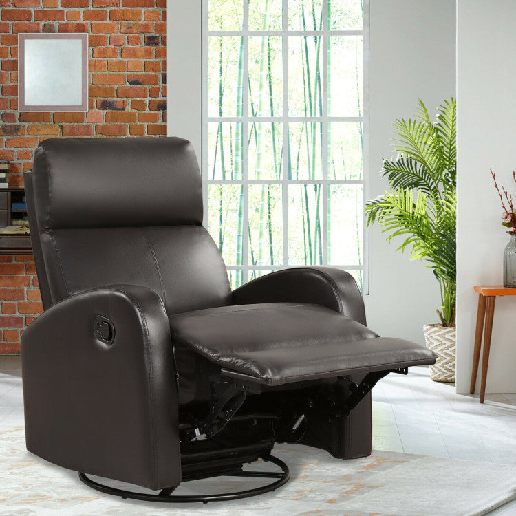 Leather Recliner Chair with 360° Swivel Glider and Padded Seat