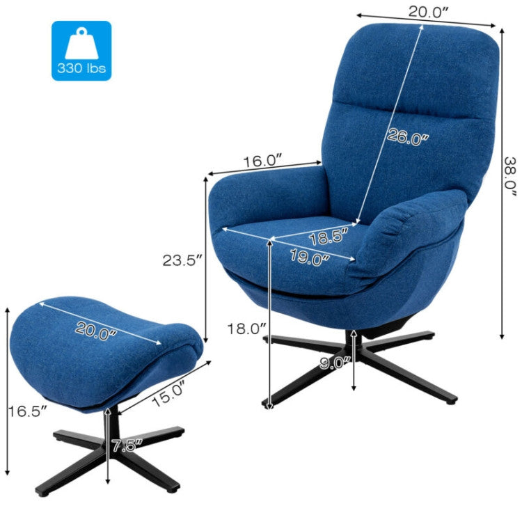 Upholstered Swivel Lounge Chair with Ottoman and Rocking Footstool